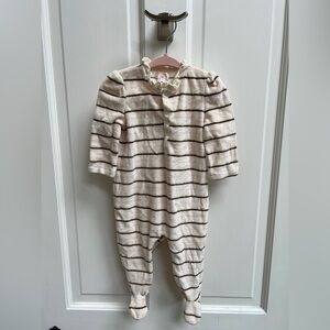 Chaps 9M Cream, Brown and Pink Stripe Velor Ling Sleeve Footie Pajamas
